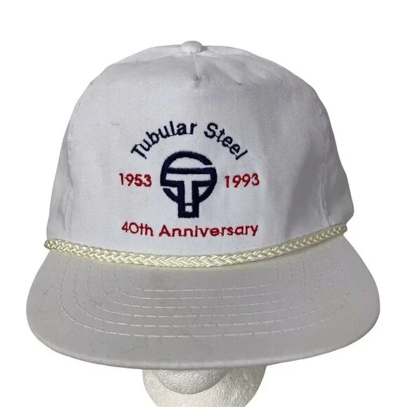 Vintage 90s Tubular Steel Trucker Hat 40th Anniversary White Adjustable