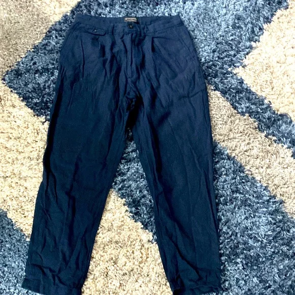 Navy Banana Republic Relaxed Tapered Linen Pants
