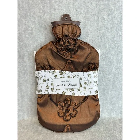 Spa Bella Water Bottle Brown Satin Floral Trim Cozy Heat‎ Therapy Cold Therapy