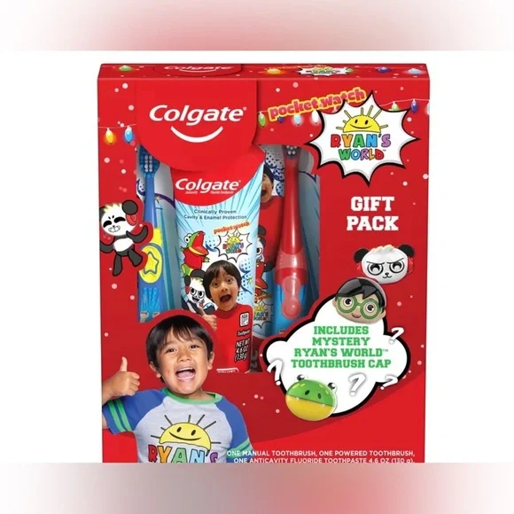 4pc set Ryan's World Colgate manual & electric Toothbrush &‎ toothbrush Cover