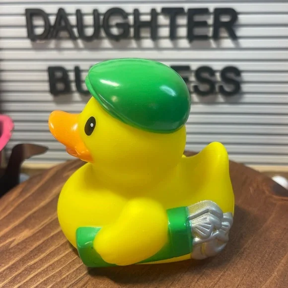 Golfer Rubber Duck Bath Toy | Yellow Duck w/ Green Golf Hat & Club