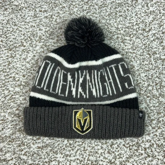 Vegas Golden Knights Hat Beanie Mens One Size Gray Black NHL Hockey Pom Cuffed