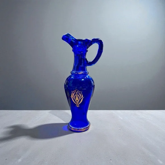 Vintage Avon Cobalt Glass Decanter Blue and Gold Traditional Cottage Collectible