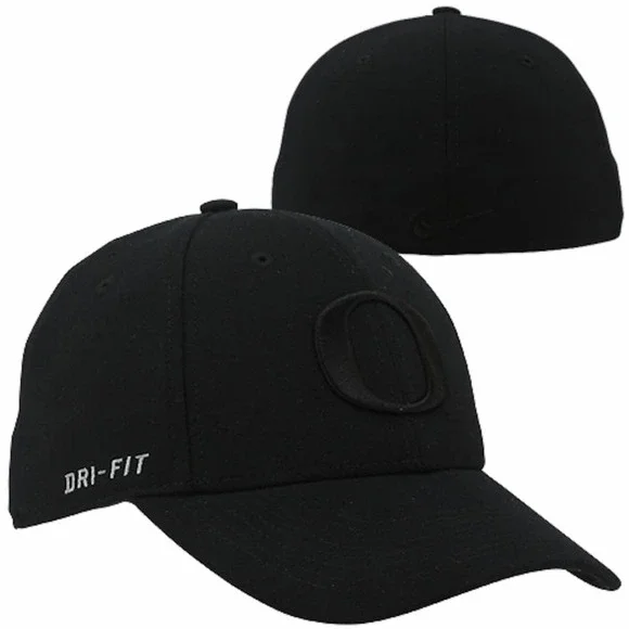 Nike Oregon Ducks Triple Black Dri-Fit Swoosh Flex Hat Cap Mens OSFM Legacy91