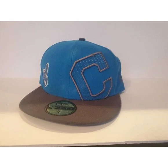 New Era 59 Fifty Cleveland Indians Fitted Cap, Blue, Size 7. Unique And Rare!