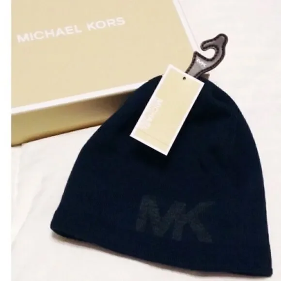 Michael Kors Navy and Gray Logo Beanie NWT