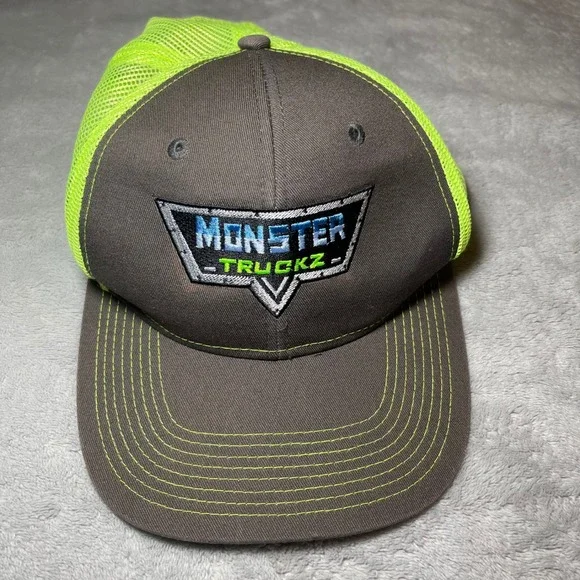Vintage Y2K Monster Truckz Hat Mens Gray Green Snapback Mesh Trucker Cap Casual