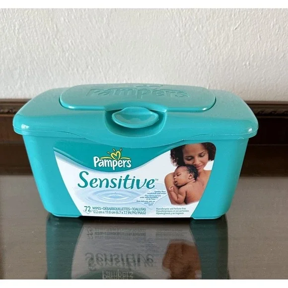 HTF Sensitive Pampers Baby Wipes‎ Green Container Reusable Holder Tub EMPTY