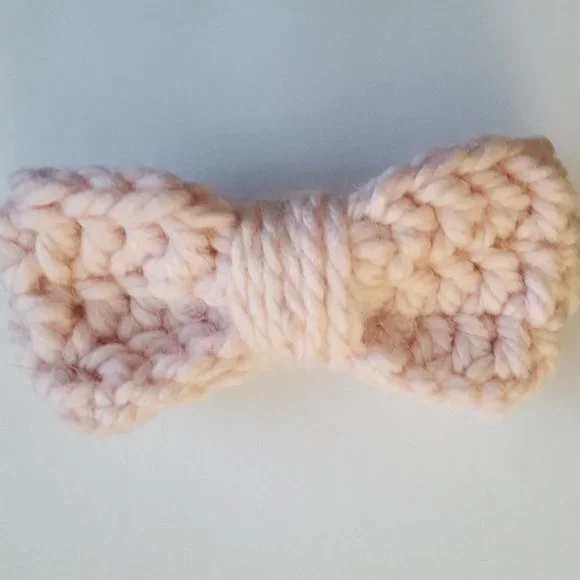 Hand Made Crocheted Bow Barrette HairClip Accessory, Light Pink Large