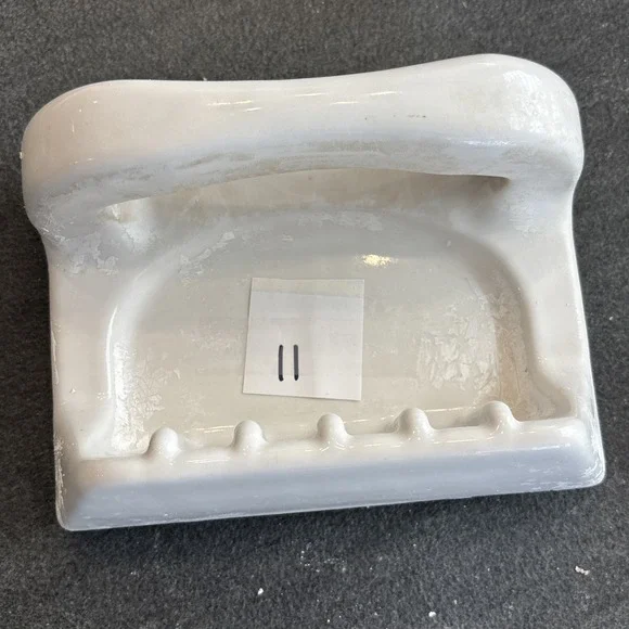 Vintage White Ceramic Soap Dish Porcelain Washcloth Holder Bathtub Shower MCM