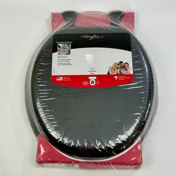 Mayfair 13EC 047 Soft Round Toilet Seat Black Easy Clean & Change Cushioned y2k