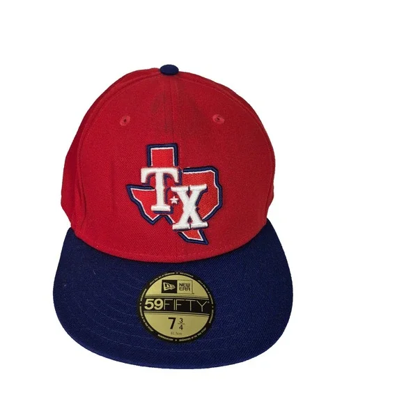 Texas Rangers Hat Cap‎ Fitted Mens 7 3/4 Red Blue MLB Baseball New Era