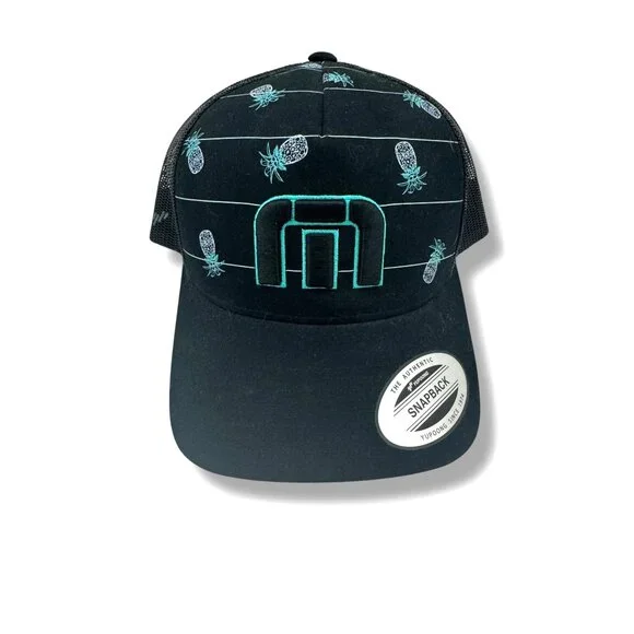 Travis Mathew Black Big Bend Pineapple Hat Trucker Cap Snapback Mesh Golf New‎