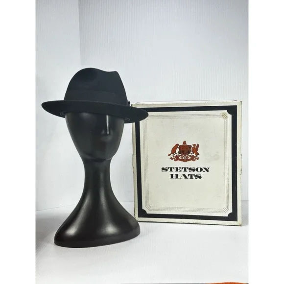 Vintage Royal Stetson Felt Fedora Nobel Hat‎ Black Size 7 1/8