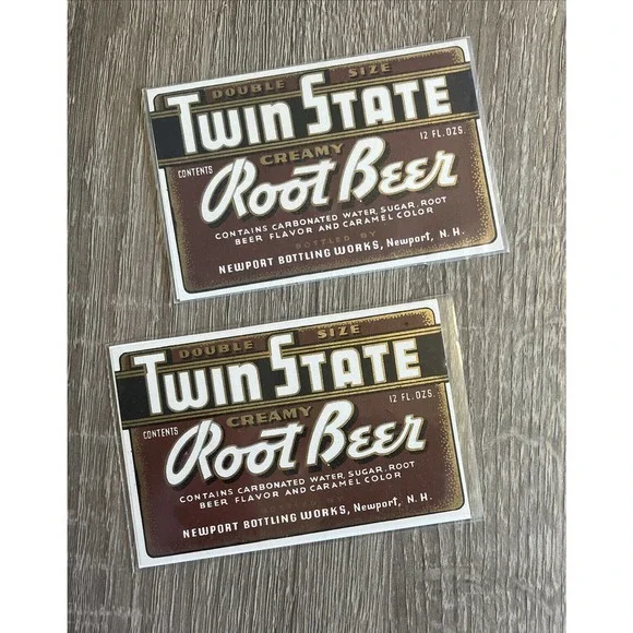Twin State Vintage Root Beer Soda Labels (2) Newport Bottling New Hampshire