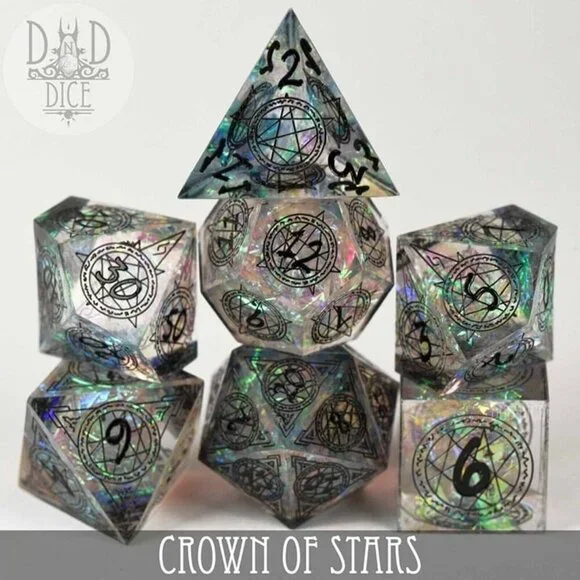 DND Dice Set - Crown of Stars - 7 Handmade Resin Dice‎ - Fantasy RPG Gaming