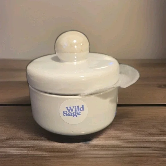 Wild Sage Taya Iridescent Pearl Ceramic Bathroom/Kitchen Trinket Jar w Lid