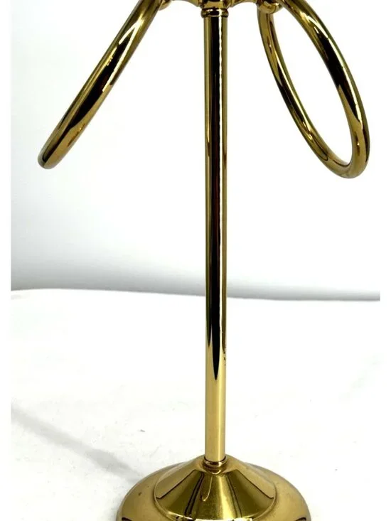 Free Standing Brass Double Ring Hand Towel Holder Hollywood Regency MCM 13