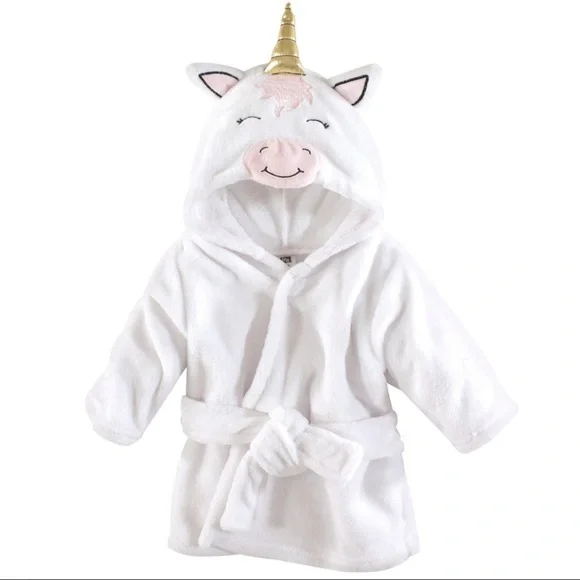 Hudson Baby Plush Bathrobe, Modern Unicorn, 0-9 Months