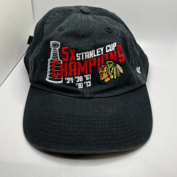 '47 Chicago Blackhawks 5X Stanley Cup‎ Champs Adjustable Strapback Hat Black OS