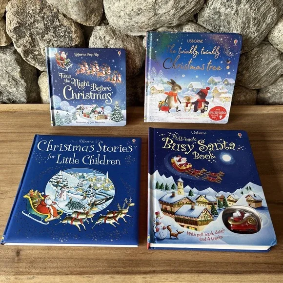 Usborne Lot 4 Interactive Christmas Books Pull Back Busy Santa, Pop Up, Light-up