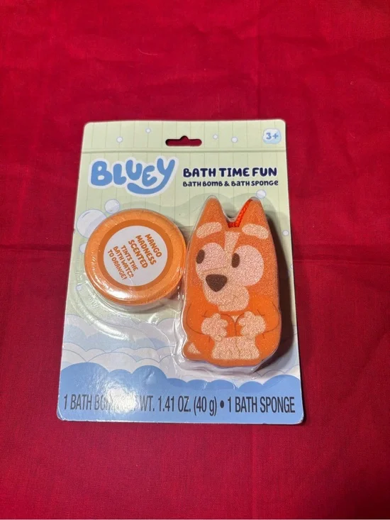 New Bluey Bath Time Fun Orange Character Bath Sponge & Bath Bomb