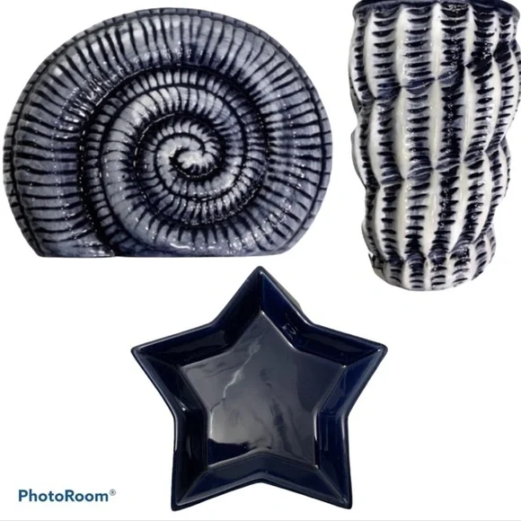 Nautical Beach Bathroom Coastal Ceramic Accessory Set of 3