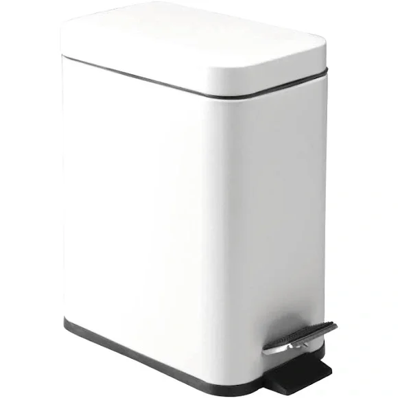 White enamel metal 1.3 gallon‎ step-open lidded trash can