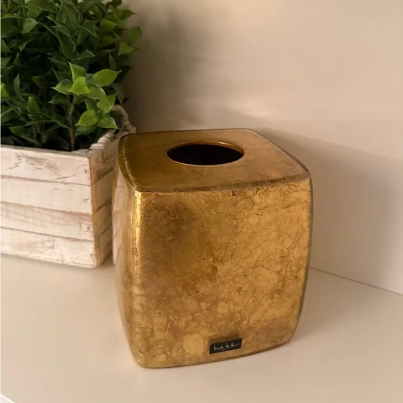 Nicole Miller Golden Rule Gold Swirl Lucite Glam Bathroom Tissue Box Holder