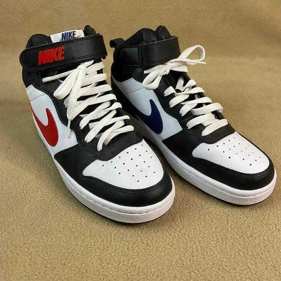 Nike Court Vision Mid Kids Sneakers Black White Red Blue Strap Casual Sz 7Y EUC‎