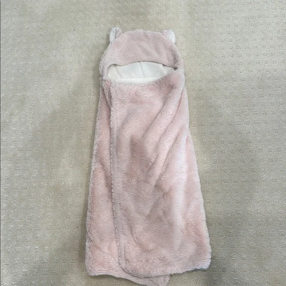 Pottery Barn Kids Pink Fuzzy Hooded Bear Towel Blanket