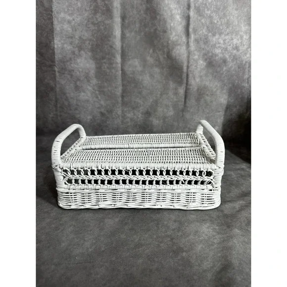 Vintage Cottagecore White Wicker Tissue Box Cover