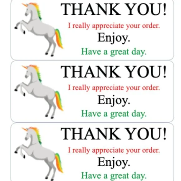Unicorn Thank You Stickers Order Shipping Labels Posh Shop Box Label Sticker