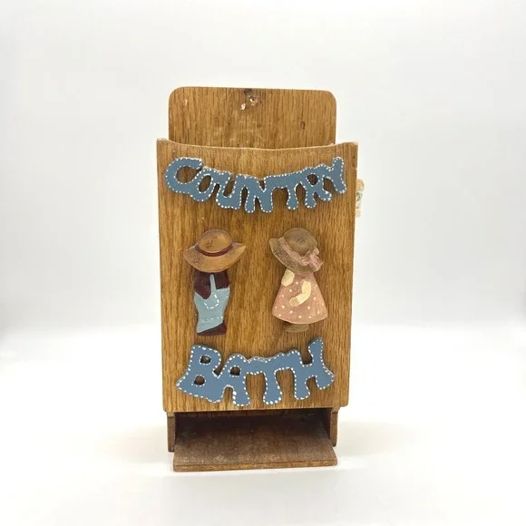 Vintage Country Bath Wooden Wall Mount Dispenser Holder Folk Art‎ Decor 11 inch