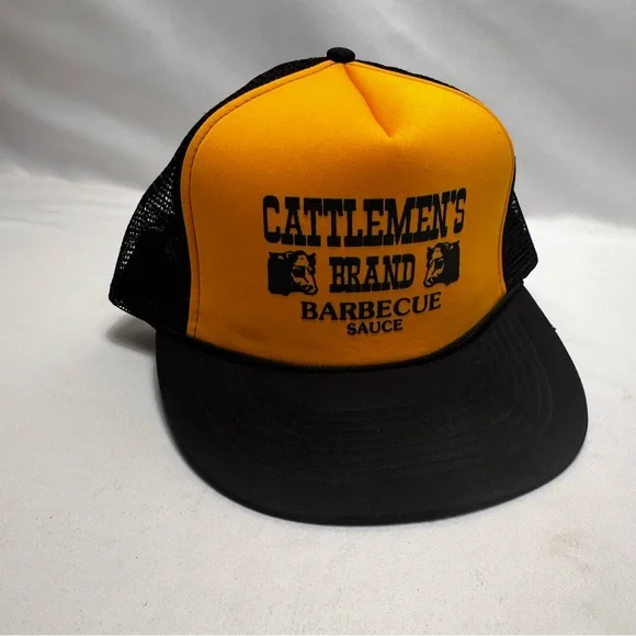 Vintage Cobra Caps Cattlements Brand BBQ Sauce Trucker Hat Yellow Black Snapback