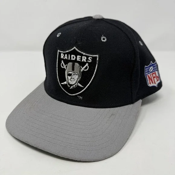Vintage Oakland Raiders Hat Cap Fitted Mens Black Gray NFL Football Starter 90s