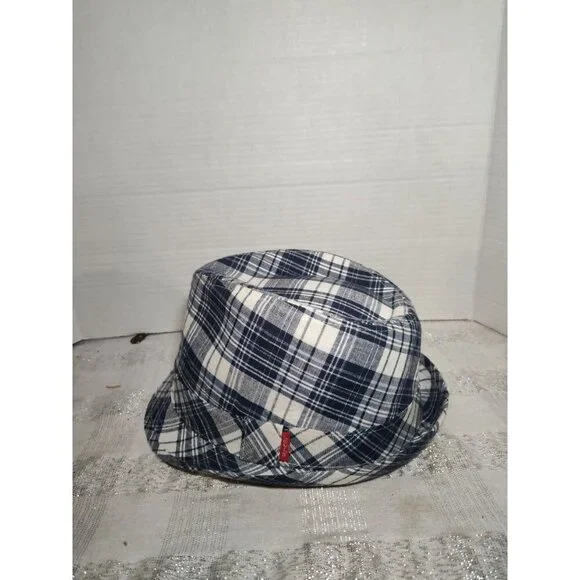 Levi’s Fedora Hat Cotton blend Blue white plaid mens Large/XLarge‎