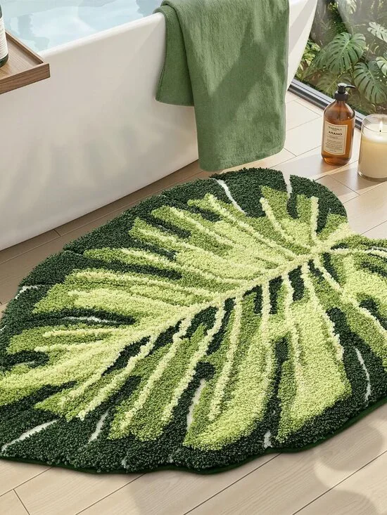 Leaf Bathroom Rugs Monstera, 23.5x31.5 Soft Fluffy Cute Bath Mat with Non Slip B