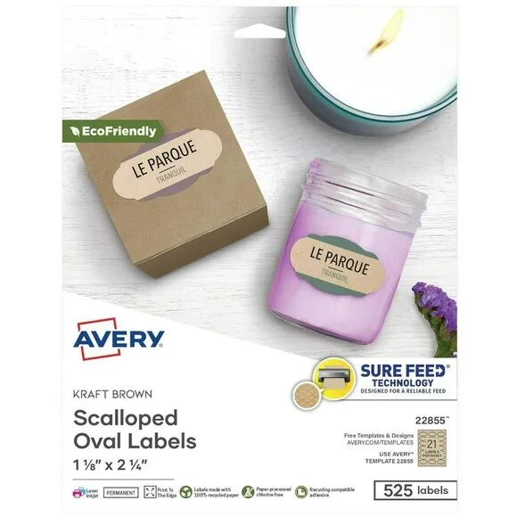 Avery® Kraft Brown Scalloped Oval Labels 1-1/8