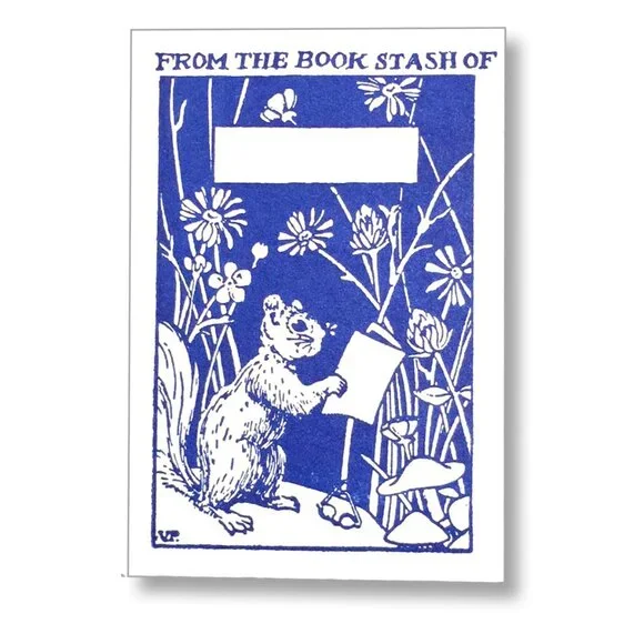 40 Letterpress Bookplates Squirrel Flower Garden NEW Book Reader Club Gift