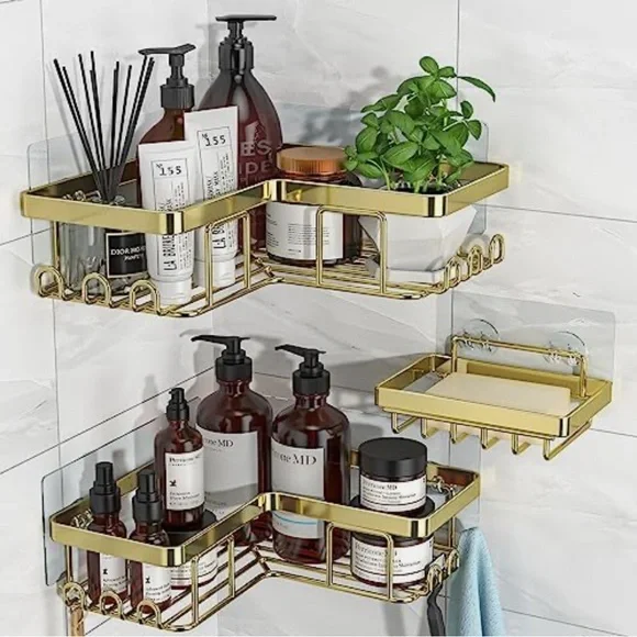 Corner Shower Caddy, 3-Pack Adhesive Bathroom Caddy with Soap Holder & 12 Hooks
