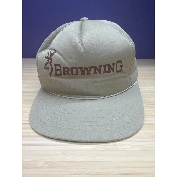 Vintage Browning Firearms Snapback Cap Hat Tan Khaki One Size Korea