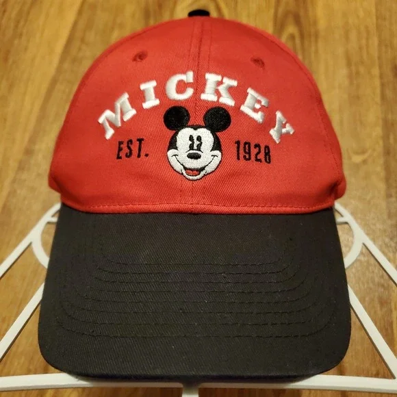 Vintage 90s Mickey Mouse Hat Men Snapback Red Disney Est‎ 1928