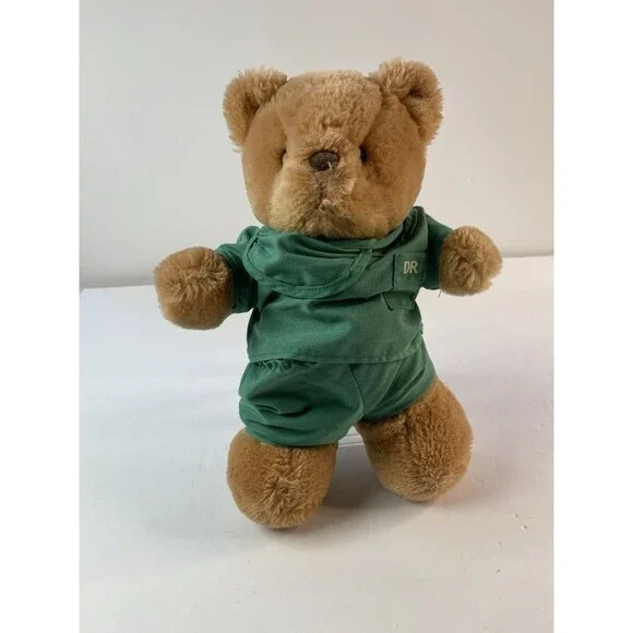 Vintage J Elsner Teddy Bear Doctor MD Scrubs Plush Toy Made in Korea Light Brown
