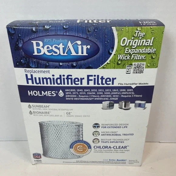 BestAir Humidifier Filter H65 White Replacement Wick Filter Chlora-Clear Holmes
