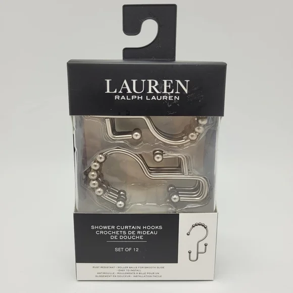 Lauren Ralph Lauren Shower Curtain Hooks Set Of 12 Satin Nickel NEW