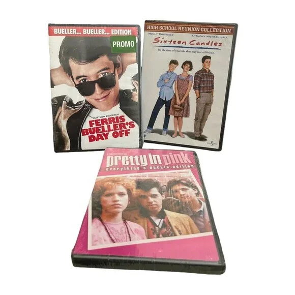 Lot of 3 Ferris Bueller's Day Off Sixteen Candles Pretty in Pink DVDs 1980s