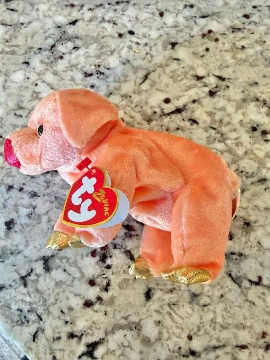Ty Beanie Baby Zodiac Pig 2000 Plush Pink Pig Gold