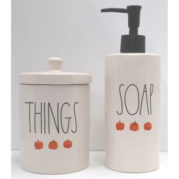 Rae Dunn Soap Dispenser and Things Canister Set Cream Pumpkin New Without Tags