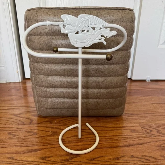 Vintage Brass Angel Cherub Hand Towel Holder Stand Hollywood Regency Elegant